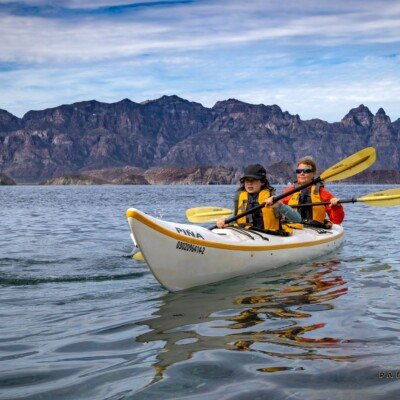 Mother and daughter paddle baja